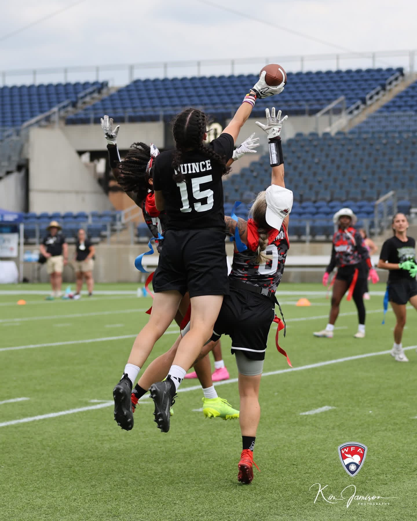 Quince #15 breaks up a pass at the goal line